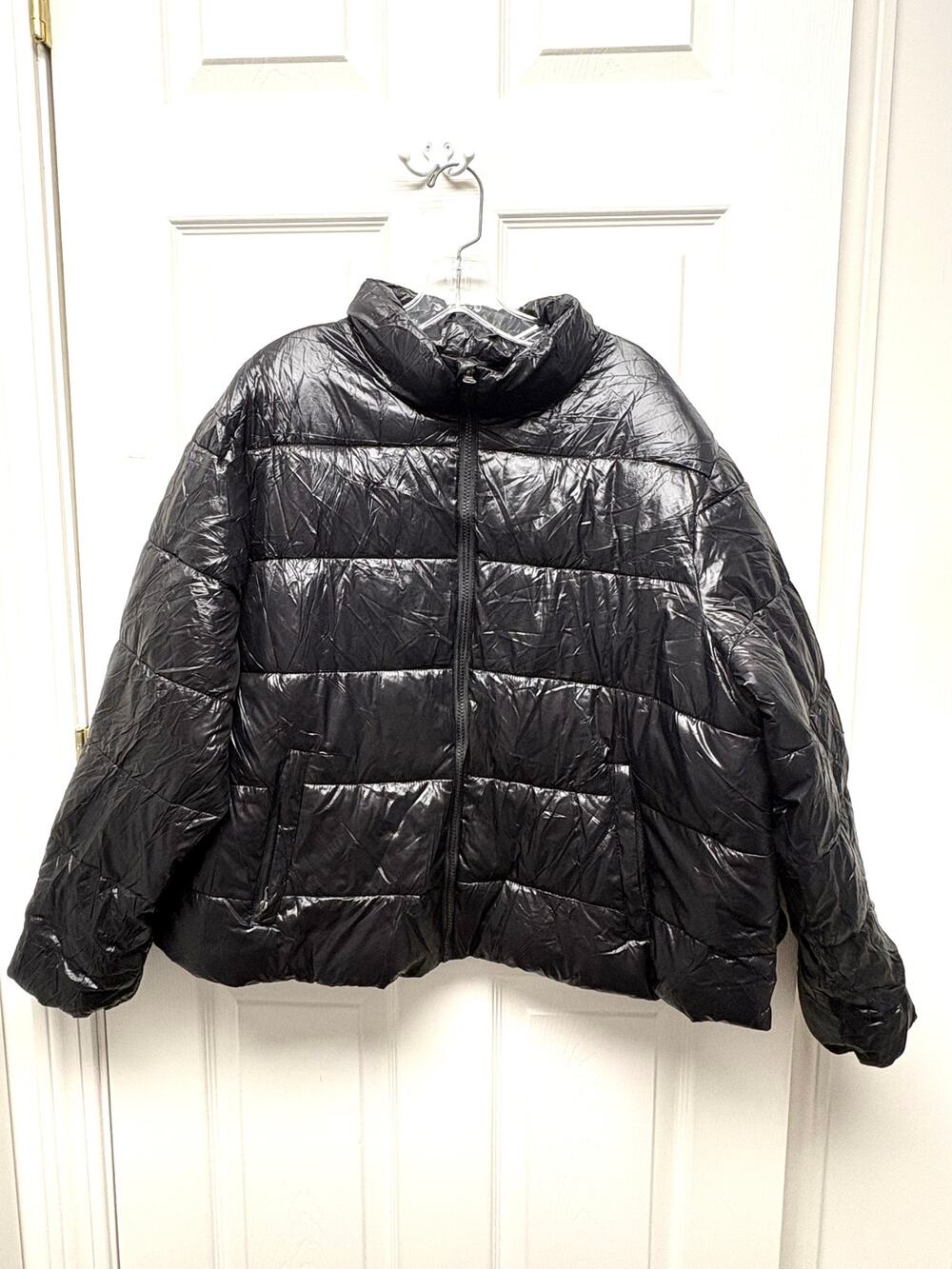 Puffer Jacket Black Shiny Quilted Jacket Time & Tru Short Coat Women’s Size 1X
